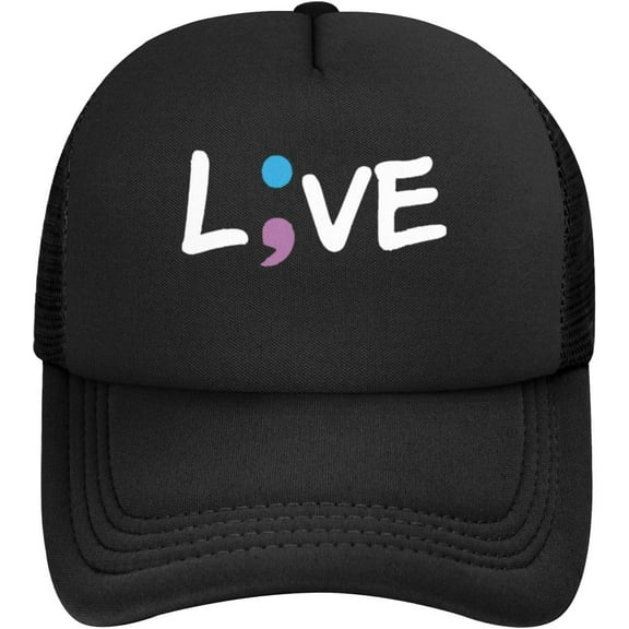 Vintage Suicide Prevention Awareness Live Love Semicolon Mesh Baseball Cap Dad Hat Trucker Hat for Women Men,Black