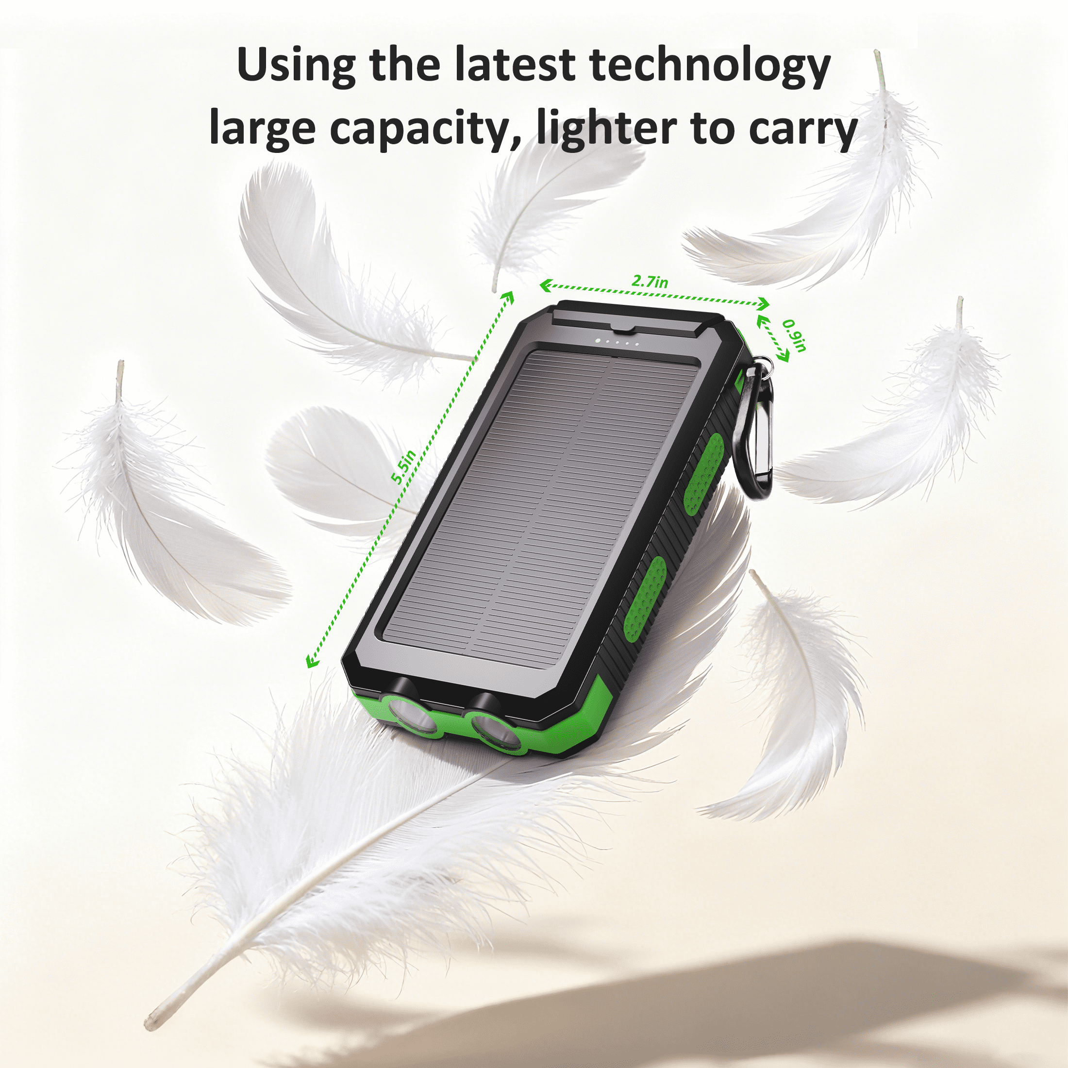 (2 pack) Solpowben 20000mAh Solar Power Bank Compatible for Cell Phone iPhone, Portable Charger with Dual 5V USB Ports & 2 Flashlights & Compass for Outdoor Camping Hiking (Green)
