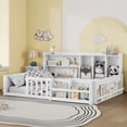 thumbnail image 2 of Leumius Full Size Floor Montessor Bed with Storage Shelves,Wood Low Bed with Semi-enclosed Guardrail and Headboard, Footboard, Space Saving, No Box Spring Required,White, 2 of 8