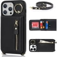 thumbnail image 2 of iPhone 14 Pro Wallet Case with Card Holder, 4 Slots Shockproof Leather Case for Women & Men, Magnetic Kickstand Crossbody Zipper Phone Case - A+Black, 2 of 16
