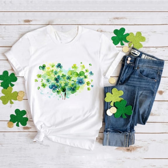 JIAYUE St Patricks Day Unisex Tops For Kids Boys Girls Cartoon Print Short Sleeve Crew Neck Pull-On Lightweight T Shirt For Kids Seasonal Soft Layering