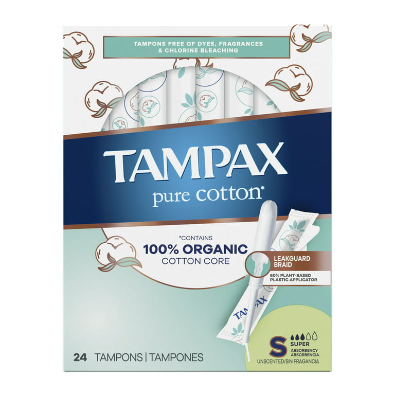 Tampax Pure Cotton Tampons, Unscented, Super Absorbency, 24 Ct