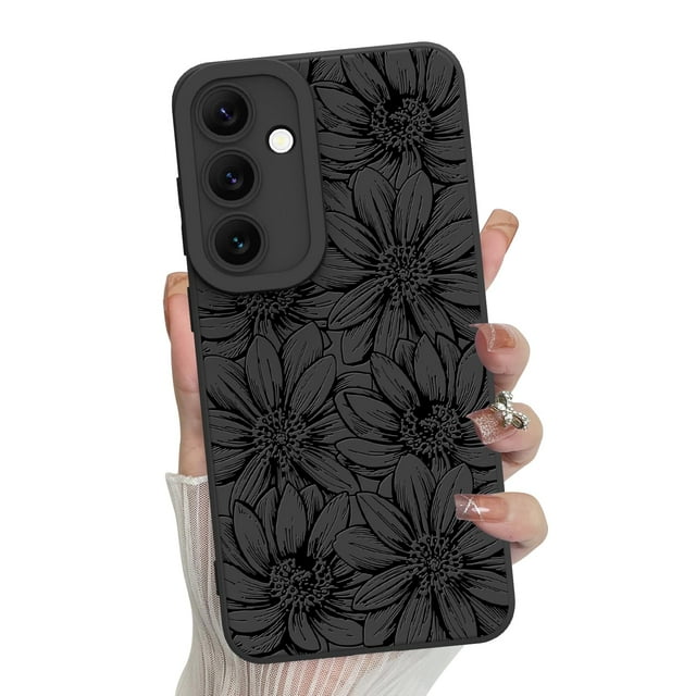 Funda de teléfono MZELQ de silicona negra con estampado floral para Samsung Galaxy S24