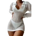thumbnail image 4 of Kmbangi Robe de Plage Creuse en Tricot pour Femmes Manches Longues Col Rabattu Bikini Maillot de Bain, 4 of 8