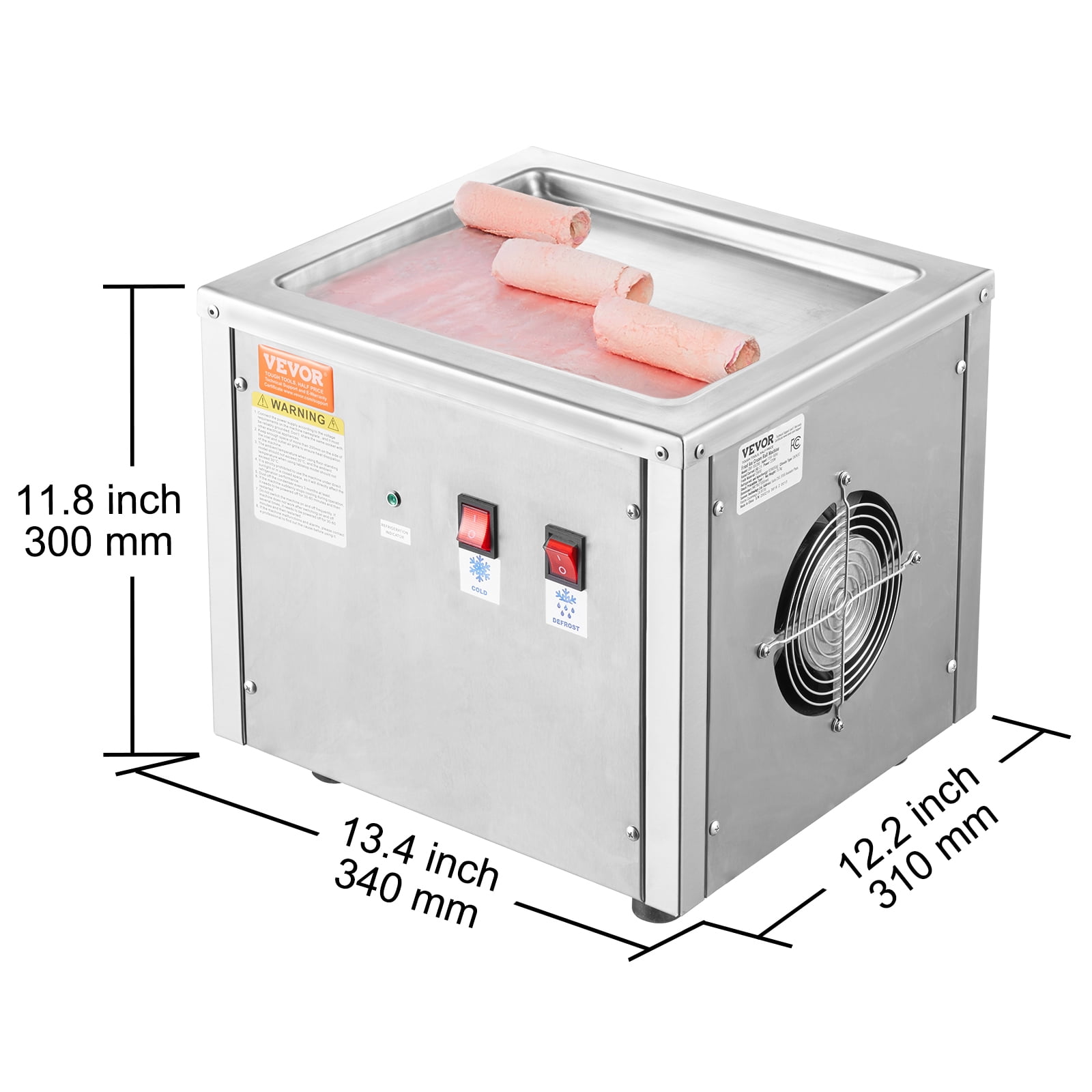 VEVOR Fried Ice Cream Roll Machine, 11" x 9.5" Stir-Fried Ice Cream Pan, Stainless Steel Rolled Ice Cream Maker with Compressor and 2 Scrapers, for Making Ice Cream, Frozen Yogurt, Ice Cream Rolls