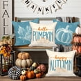 thumbnail image 3 of Teal 18x18 Throw Fall Pillow Covers Set of 4, Maple Leaf Pumpkin Decorative Holiday 18 x 18 Autumn Cushion Covers Thanksgiving Pillow Case for Indoor Home Bedroom Couch Sofa Decor, 3 of 6