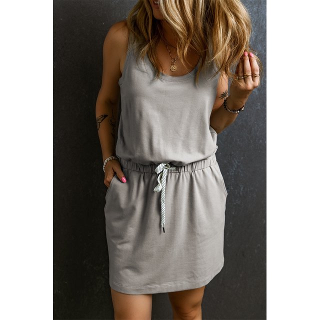 a.Jesdani Robe Mini à Cordon Grise : Élégante, Confortable, Convient à Tous
