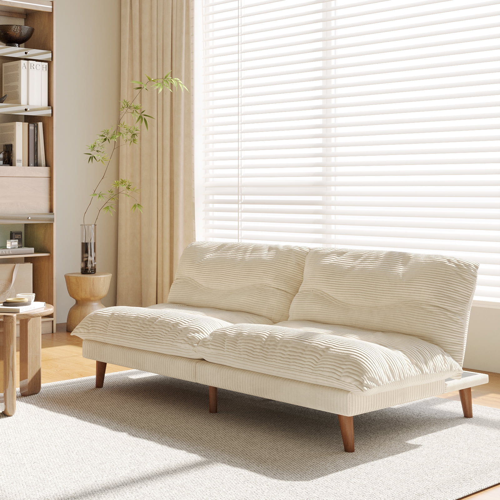 NYBOPAVIS 69" Futon Convertible Sofa Bed, Corduroy Loveseat Sofa Couch for Small Space Beige