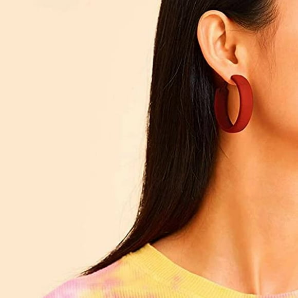 Grandes Boucles d'Oreilles Rondes Rouges Mates Larges Faux Cuir Multicolore Percé pour les Femmes Filles Classiques Bijoux de Vacances de Mariage Léger, Rose