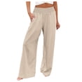 thumbnail image 3 of SOFTCCLO Wide Leg Pants for Women High Waist Casual Trousers Solid Loose Wide Leg Long Womens Pants Beige L, 3 of 8