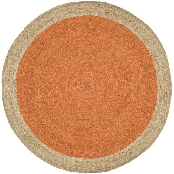 SAFAVIEH Natural Fiber Cebrail Geometric Area Rug, Orange/Natural, 10' x 10' Round