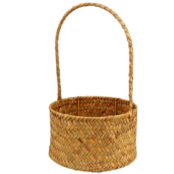 Straw Woven Storage Basket with Handle for Succulent Planter Desktop Decoration Orange Synthetic