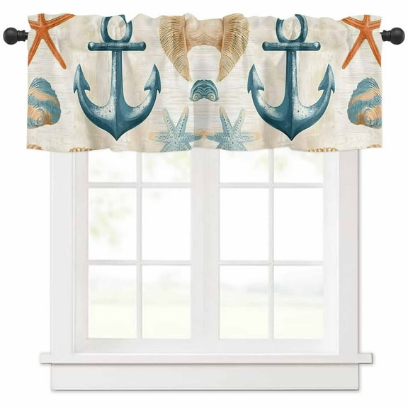 Nautical Anchor Valances for Windows Farmhouse Kitchen Curtains Valances Rod Pocket Valance Curtains for Kitchen Windows Coastal Ocean Vintage Starfish Shells Window Valances for Bathroom 42"x18"