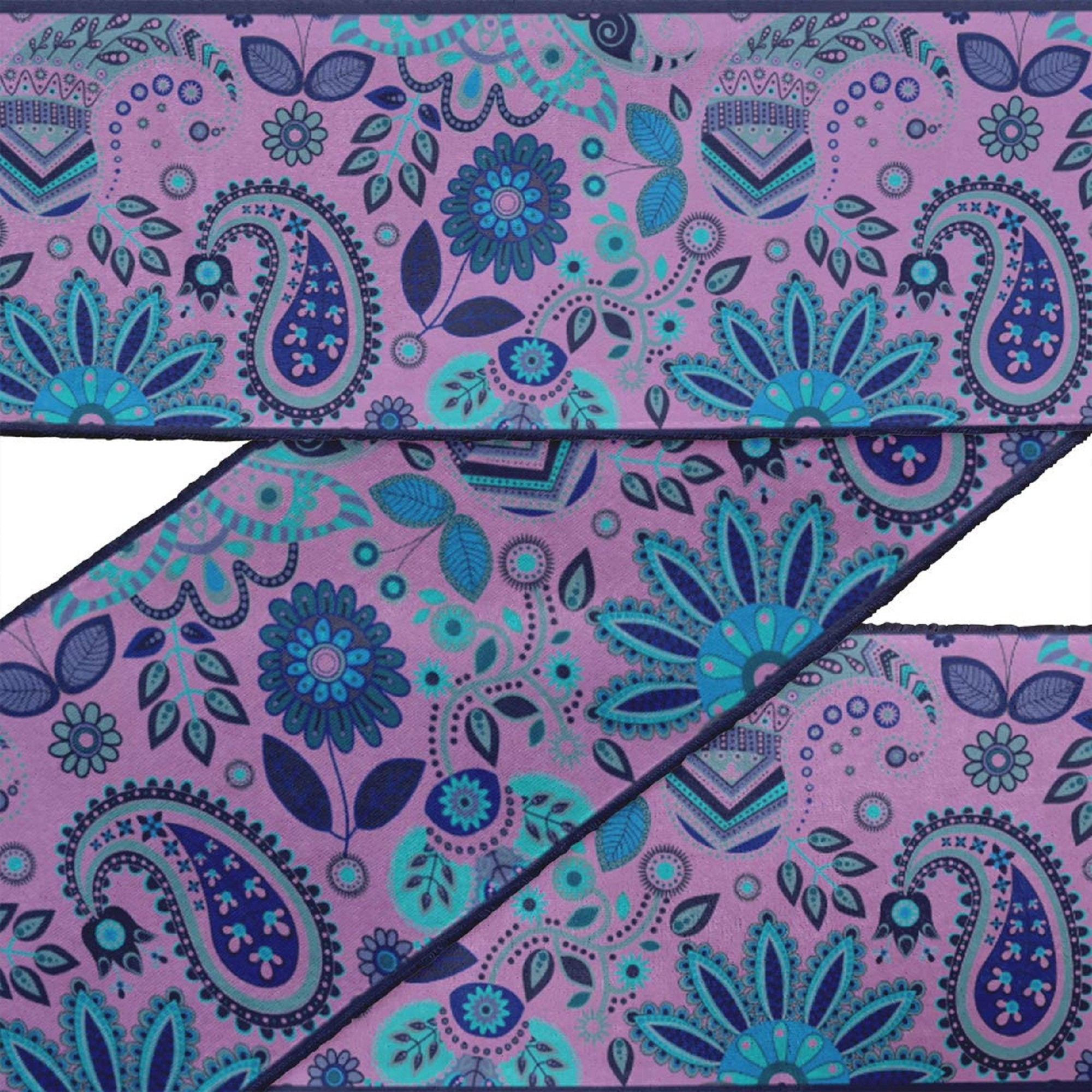 IBA Indianbeautifulart Black Leaves & Floral Paisley Velvet&nbsp;Trim&nbsp;Fabric Sewing Fabric Lace Dressmaking Printed Sewing Lace 9 Yards 3 Inches