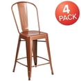 thumbnail image 4 of Commercial Grade 4 Pack 24" High Copper Metal Indoor-Outdoor Counter Height Stool with Back, 4 of 9