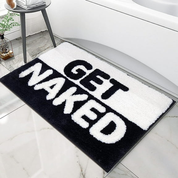 Get Naked Bath Mat Black and White Bathroom Rugs Non Slip Soft Thick Microfiber Bath Rug Fun Bathroom Decor Washable 20x32 Inch