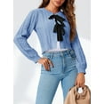 thumbnail image 5 of Women Bow Tie Front Long Sleeevd Ribbed Cable Sweater Knit Crop Cardigan, 5 of 6
