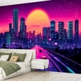 thumbnail image 2 of Peel and Stick Wallpaper Canvas Punk Cityscape Neon Street Game Scene Japanese Anime Sunset Modern Art Wall Mural Decor Self Adhesive and Removable 69in x 98in, 2 of 6