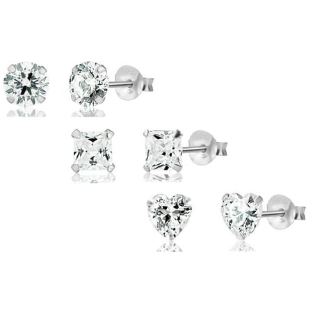 3 Pairs Sterling Silver Hypoallergenic Cz Simulated Diamond Stud 3 Pairs Sterling Silver Hypoallergenic Cz Simulated Diamond Stud Earrings For Kids Nickel Free