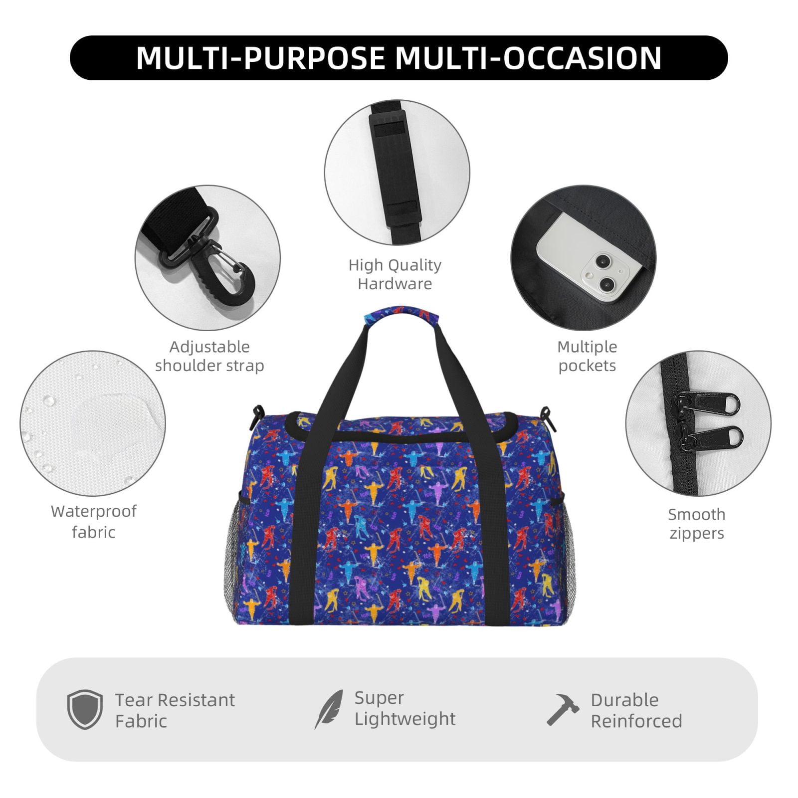 Fuzoiu Ice Hockey Players With Puck Print Travel Duffle Bag,Carry On Tote Bags,Duffel Bag,Sport Gym Bag, Hospital Bag for Labor and Delivery, Overnight Bag,Luggage Bag