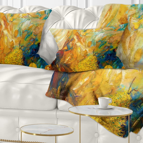 Designart Abstract Yellow Collage - Abstract Throw Pillow - 12x20