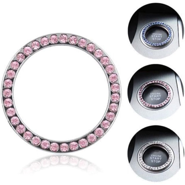 ORUYROP Crystal Rhinestone Car Bling Ring Emblem Sticker, Bling Car Accessories for Auto Start Engine Ignition Button Key & Knobs, Bling for Car Interior, Unique Gift for Women (Pink)
