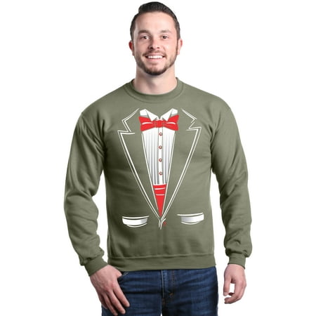 Tux Sweatshirt - Shop4Ever Men's Classic Red Bow Tie Tuxedo Suit Party Costume Crewneck Sweatshirt