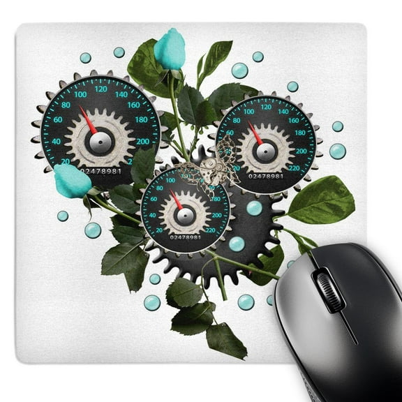3dRose, Cool Steampunk Barometer and Aqua Roses, MousePad