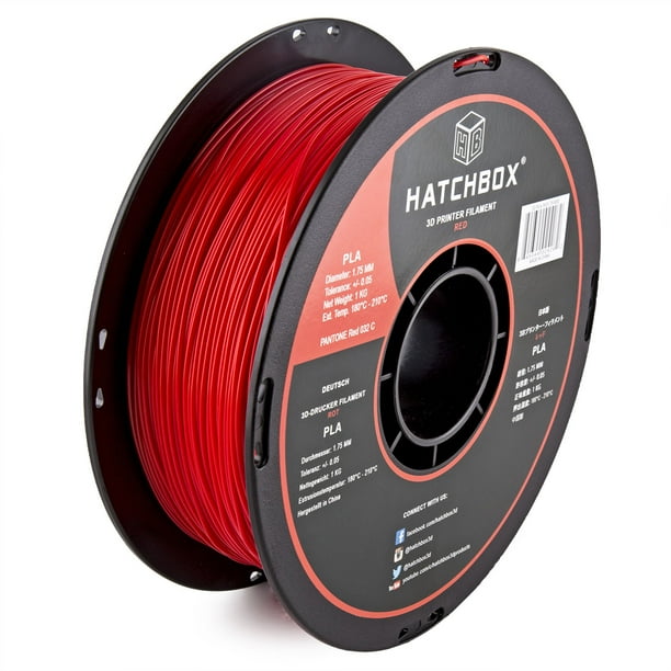 HATCHBOX 3D PLA1KG1.75RED PLA 3D Printer Filament, Dimensional Accuracy +/ 0.05 mm, 1 kg