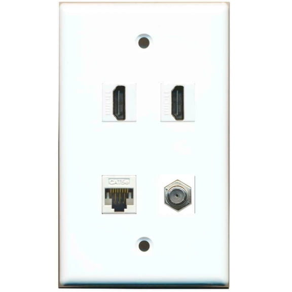 Ultra Spec Cables 1 Gang Flat 2 HDMI Coax Cat5e Ethernet Coupler Port Wall Plate