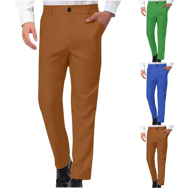 Styesk Men's Pants Men's Straight Solid Color Print Pocket Casual Suit Button Pants