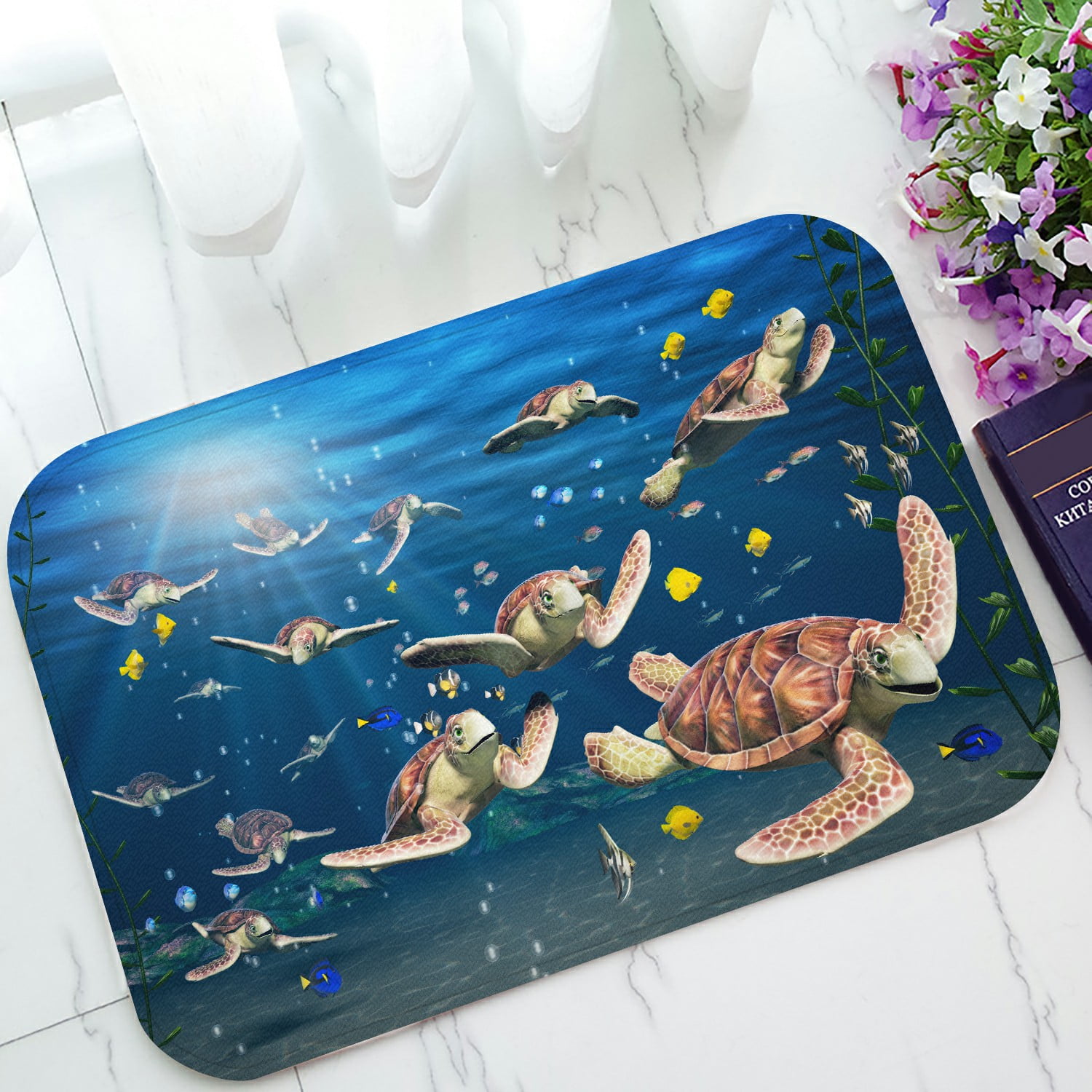 ECZJNT vibrant underwater Scene cartoon turtles and fish Doormat Bath ...