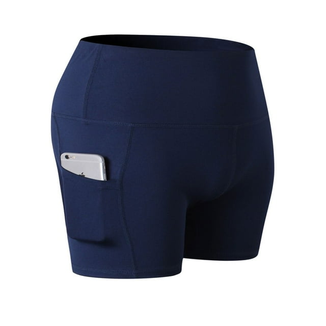 Women High Waist Running Short Tummy Control Shorts Polyester Black XL