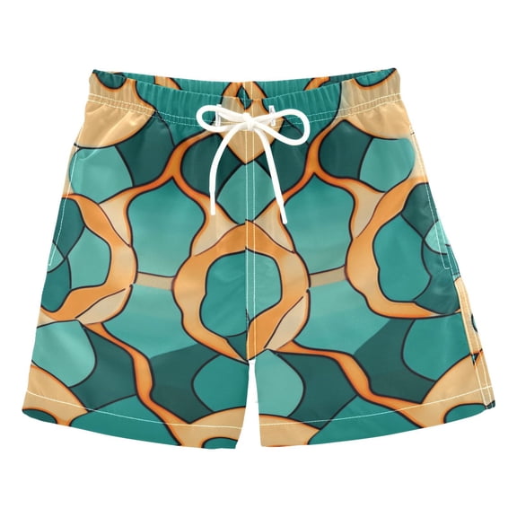 Turquoise and Orange Abstract Art Boys Swim Trunks Quick Dry Boy Swim Shorts for 3-14 Years