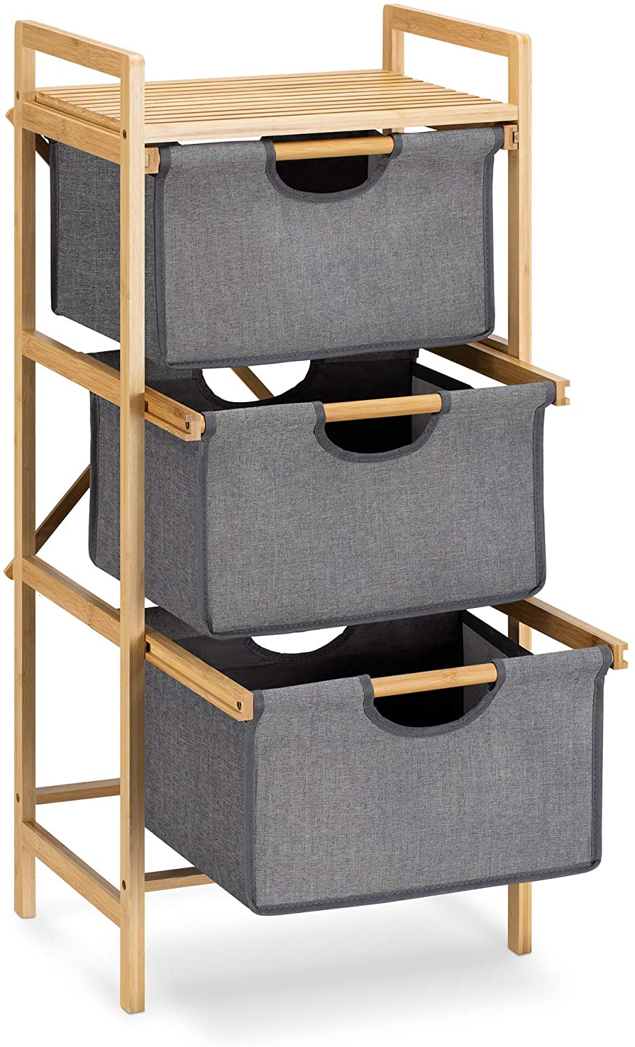Basket Storage Drawers Unit 3Tier Bathroom Dresser Tower Organizer with Bamboo Frame and Pull