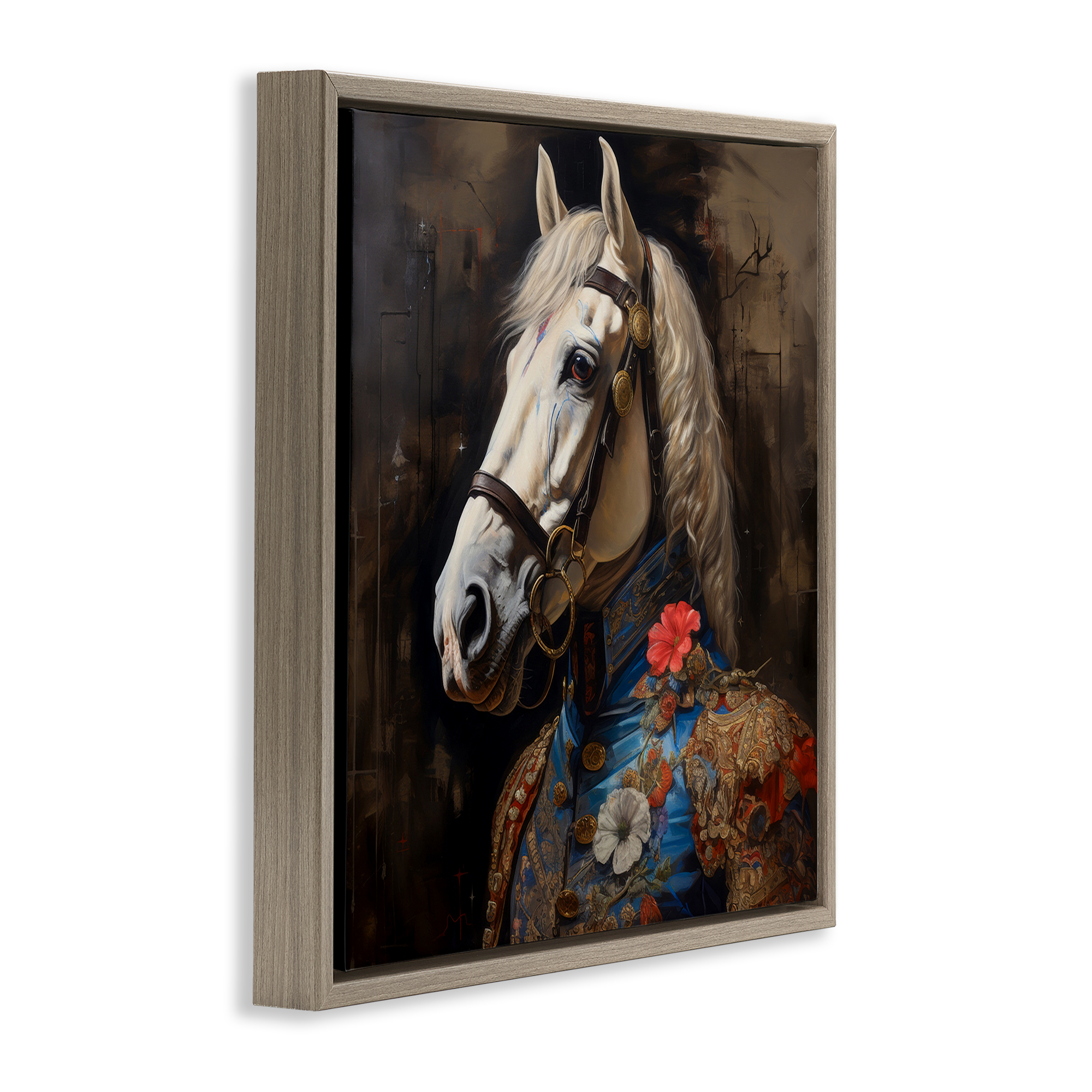Stupell Industries Horse with Regal Clothing Animals & Insects Painting Brown Floater Framed Canvas Art Print Wall Art, 18 x 18