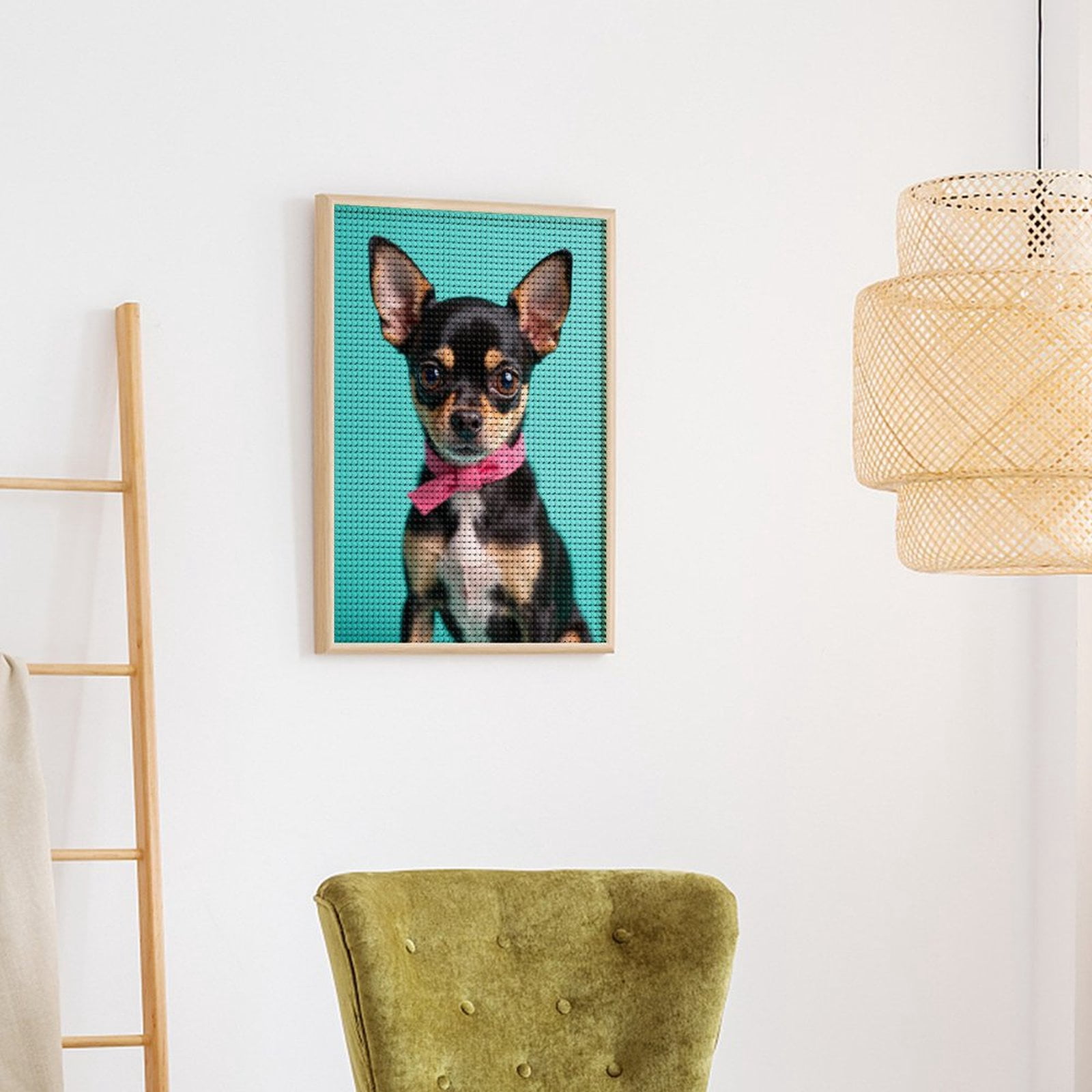 Diamond Art Kits for Adults, Small Dog Pink Ribbon Portrait 5D Diamond Painting Kits for Adults Beginners, DIY Full Drill Diamond Painting, Gem Art and Crafts 12x16