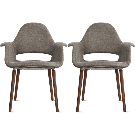2xhome Set of 2 Mid Century Modern Upholstered Fabric Organic Accent Living Room Dining Arm Chairs with Dark Natural Wooden Legs, Charcoal