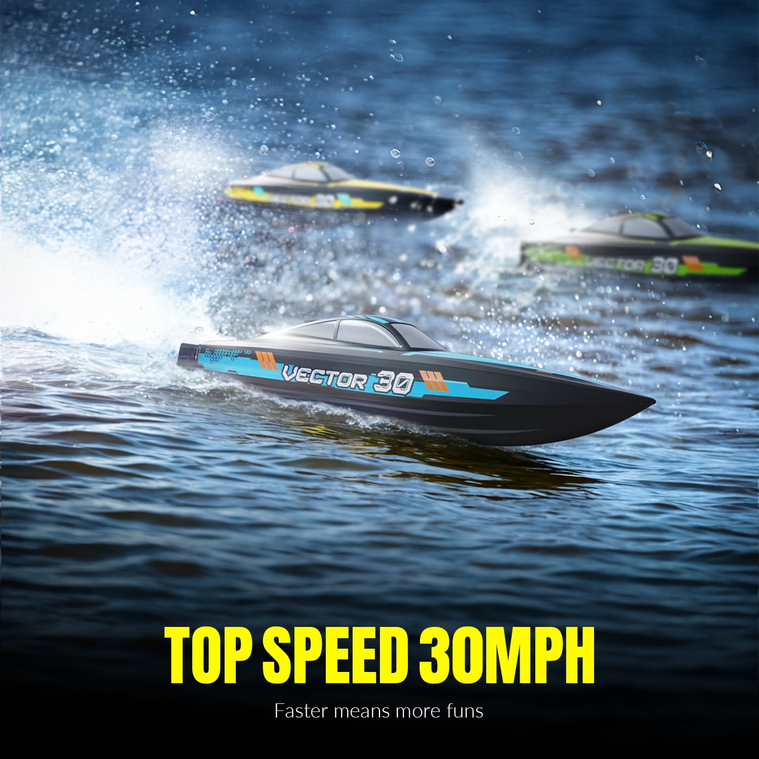 RC Boat 20MPH Fast Remote Control Boat with Lights 2.4Ghz Toy Boat for Pools and Lakes with 2 Rechargeable Batteries Toys Gifts for Adults, Blue