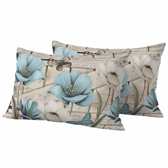 Outdoor Waterproof Throw Pillow Covers Set of 2 Teal Blue Tulip Decorative Pillowcases Lumbar Outdoor Pillows Cushion Case 20x12 Inch Butterfly Farmhouses Barn Doors Patio Pillows for Couch Sofa Bed