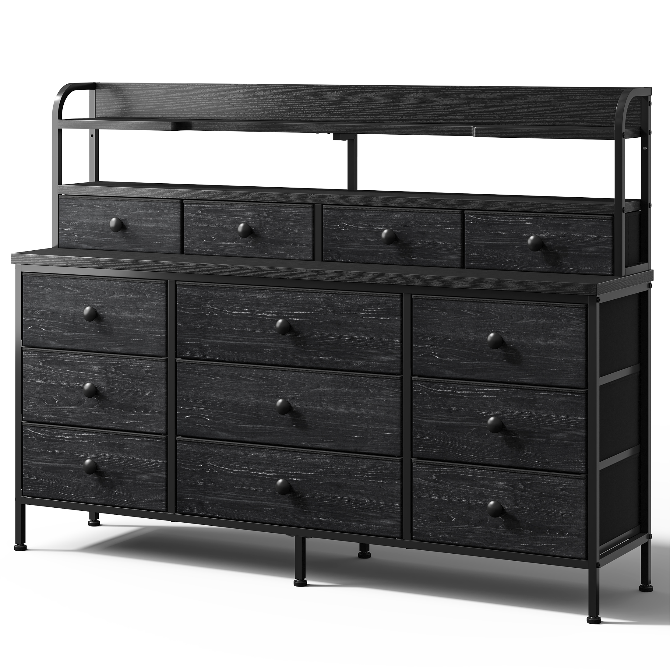 Black Dresser for Bedroom Long Dresser with 13 Fabric Drawers with Shelves for Closet with LED Light