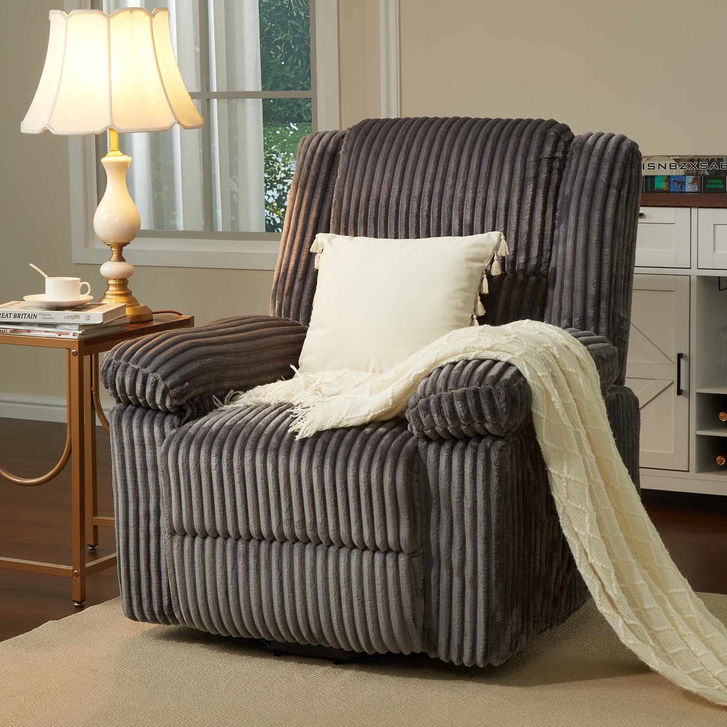 Tzou Adult Polyester Living Room Stain Resistant Recliners with Arm Pads, Gray