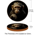 thumbnail image 3 of Monkey Set of 6 Round Microfiber Leather Coasters, 11x11 cm/4.3x4.3 in Drink Coasters for Home and Office, Heat, Stylish Table Mats, 3 of 6