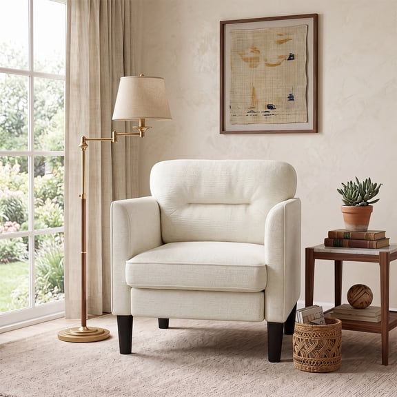 Skandiquip Chenille Upholstered Accent Chair, Comfy Wide‑Seat Armchair, Compact Single Sofa for Living Room Bedroom Office, Beige