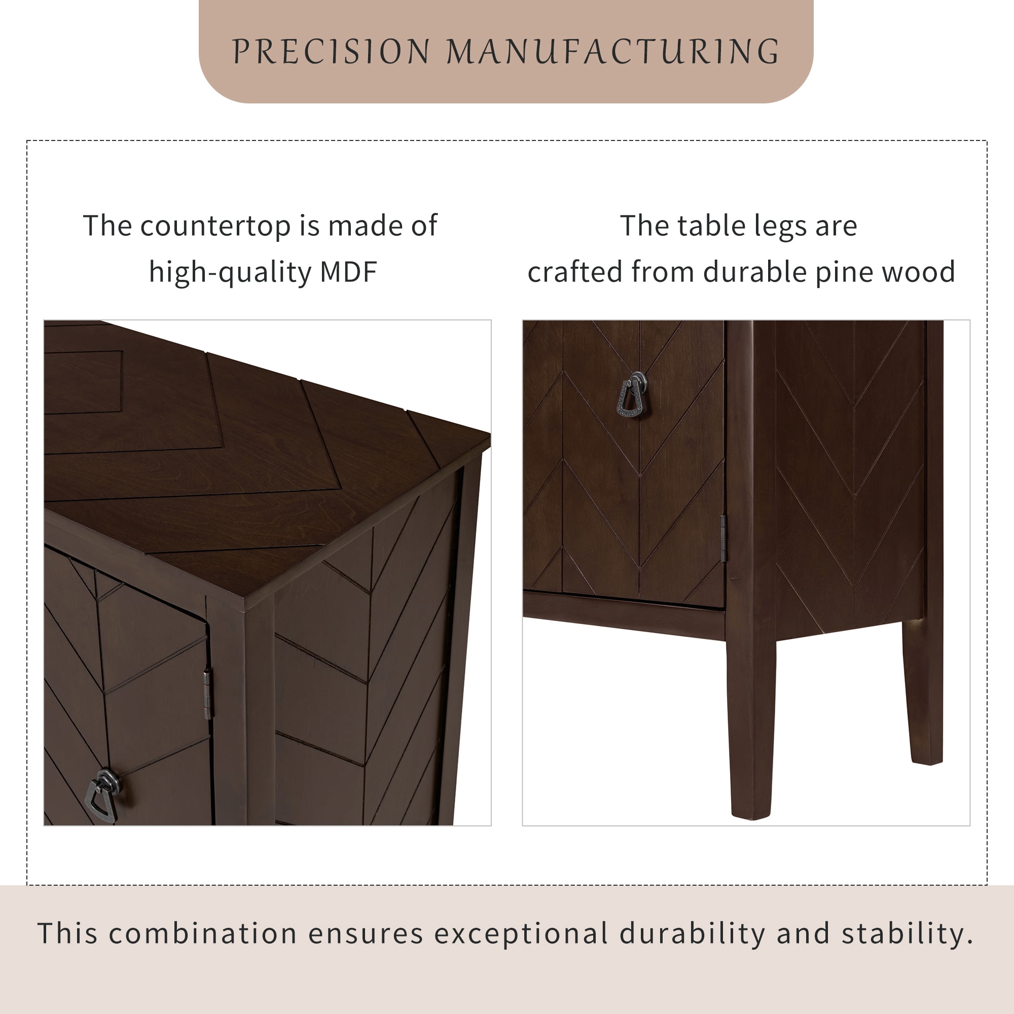 Aukfa Wood Accent Cabinets with 3 Doors,Buffet Storage Cabinet for Hallway, Entryway, Living Room,Brown