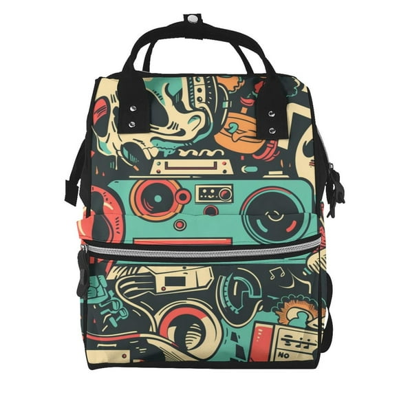 Fotbe Retro Pop Art Collage Mochila Maternidad - Lona de Sarga Impermeable, Mochila de Pañales de Gran Capacidad con Múltiples Bolsillos y Correas Ajustables