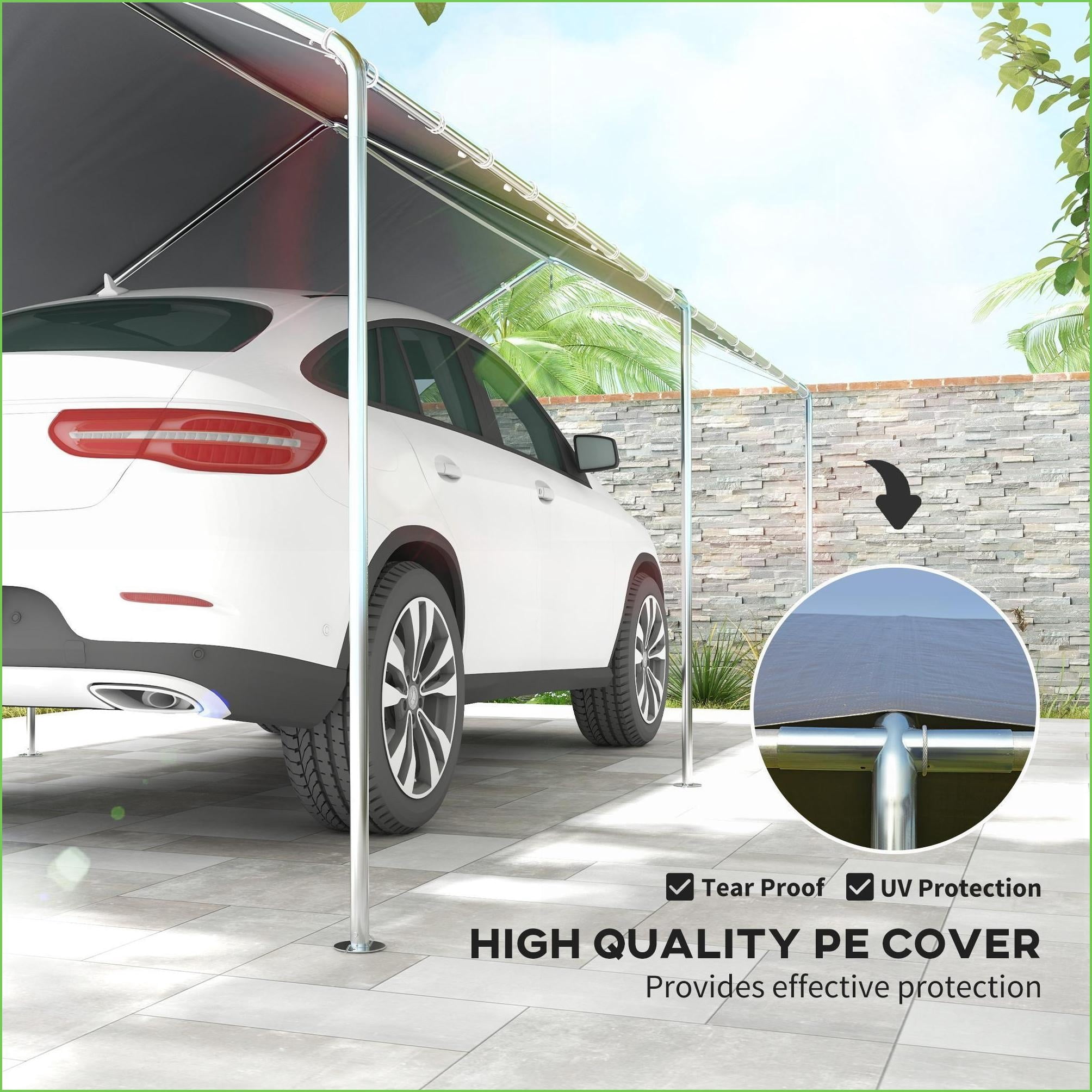 Carports 10'x20' Heavy Duty Outdoor Vehicle Shelter for No-Garage Homes | Gray | Galvanized Steel