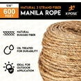 thumbnail image 3 of Manila Rope - 3 Strand Cordage Twisted Braided Rope - Thick Natural Fiber Rope for Nautical, Marine, Decorative Rope for Crafts, Porch Column, Outdoor Pole Wrap, Tree Rope Swing (1/4" 600 Feet), 3 of 6