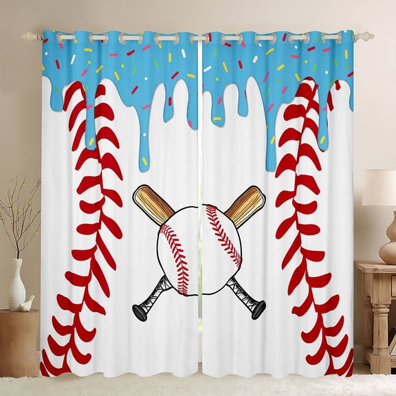 Erosebridal Baseball Sport Black Out Curtains,Blue Ice Cream Drip Curtains Pack of 2 (42x63 Each) For Boys Kids