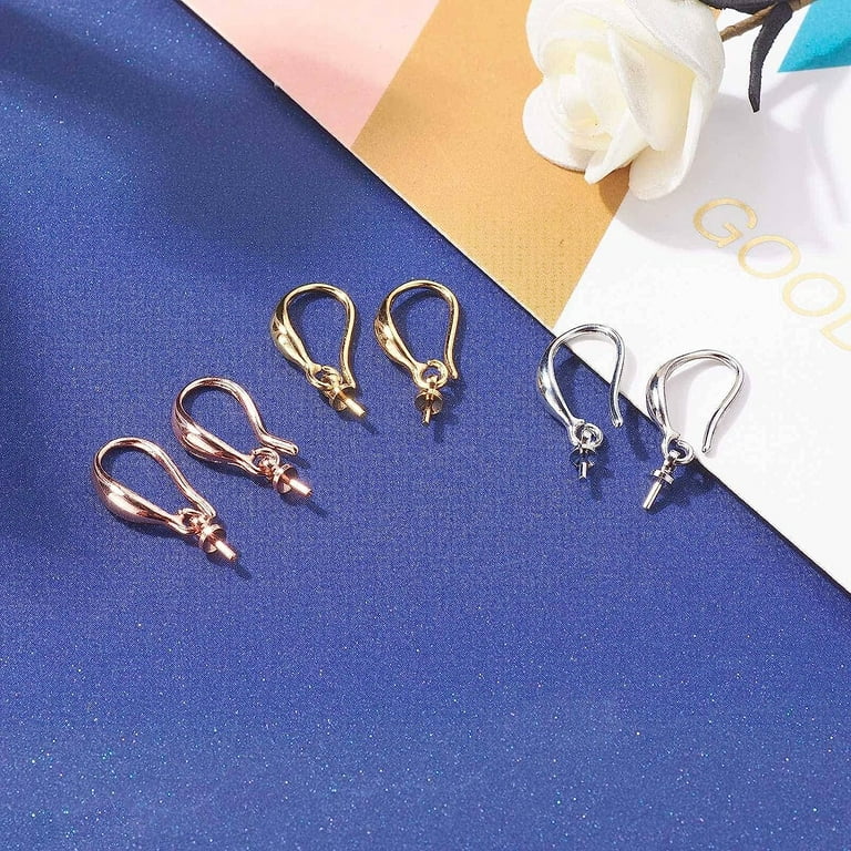 TOSEERY 9 Pairs Pendant Clasp Earring Hooks Brass Fish Hook Ear Wires 3 Colors with Pinch Bails for Half Drilled Bead Charm Dangle Earring Jewelry